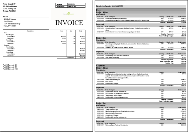 Two-Page Invoice with Project and Activity Groups