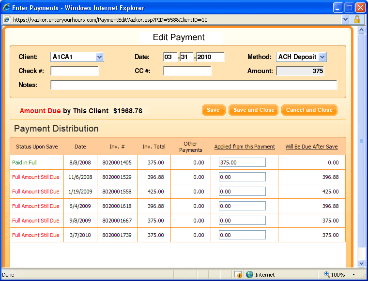 edit payment form