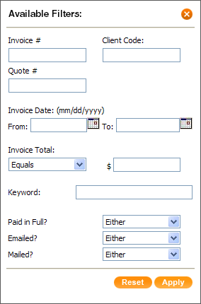 invoice list filter form