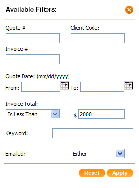 quote list filter form