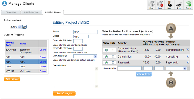 Project Screen with Activities Project Screen with Activities